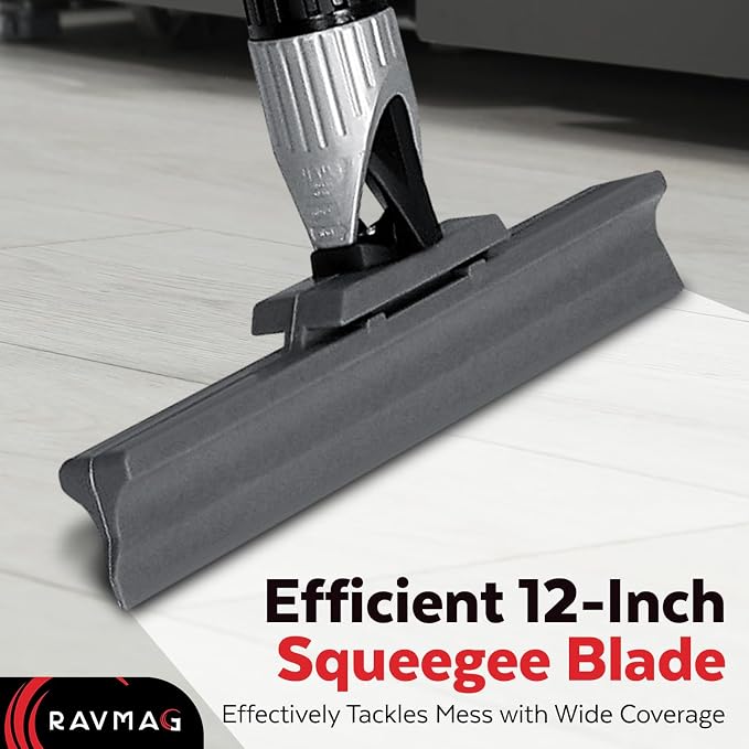 Silicone Floor Squeegee with 55-Inch Long Handle, 12-Inch Single Cast Silicone Blade, 360° Swivel Joint - Multifunction Floor Squeegee for Garage, Concrete Floor, Shower Floor, Glass Windows