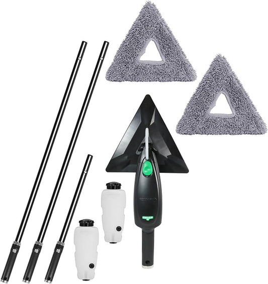 Unger Commercial Stingray® Refillable Microfiber Cleaning Kit, 11-Foot Reach – Indoor Glass and Surface Cleaning System with Enclosed Spray Nozzle and Microfiber Pads SRKB4