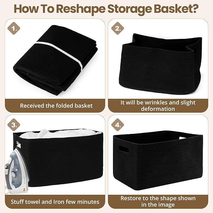 Optish 95L Large Blanket Basket, Woven Storage Baskets with Reinforced Handles, Rope Laundry Basket for Living Room, Bedroom, Nursery, Toys, Clothes,Pillows, 24” x 17” x 13.5”, Black