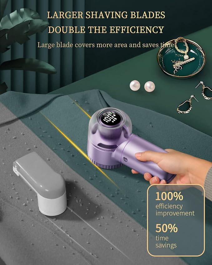 Fabric Shaver with Lint Brush, Large Lint Shaver with Digital Display | 3-Speeds Lint Remover with 6-Leaf Blades, 1200mAh Electric Sweater Shaver to Remove Pilling for Clothes, Furniture