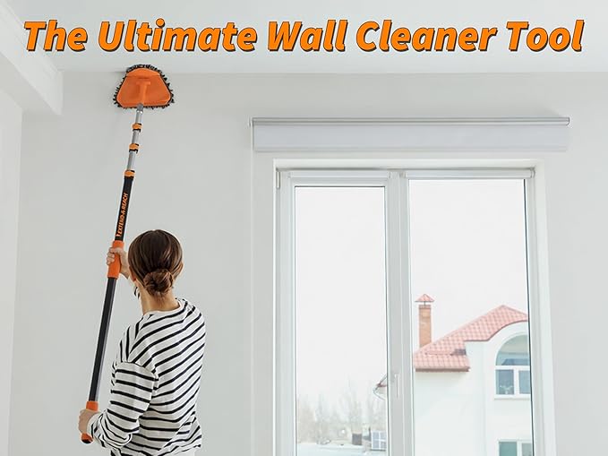 30 Foot High Reach Duster Kit with 5-24 ft Extension Pole // High Ceiling Dusting and Window Cleaning Kit with Telescopic Pole // Baseboard and Wall Washer Mop, Squeegee, Fan Blade & Cobweb Dusters