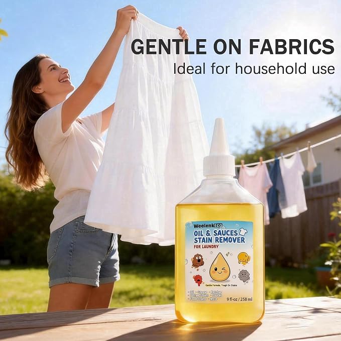 Instant Oil Stain Remover For Fabric (9 fl oz) – Effectively Eliminates Food Grease, Sauces, Motor Oil, Dried Oils, and Oily Stains. Safe for Skin and Machine-Washable Fabrics | Fabric Stain Remover For Sauces, Cooking, Engine, Dried Oil & Grease Stain...