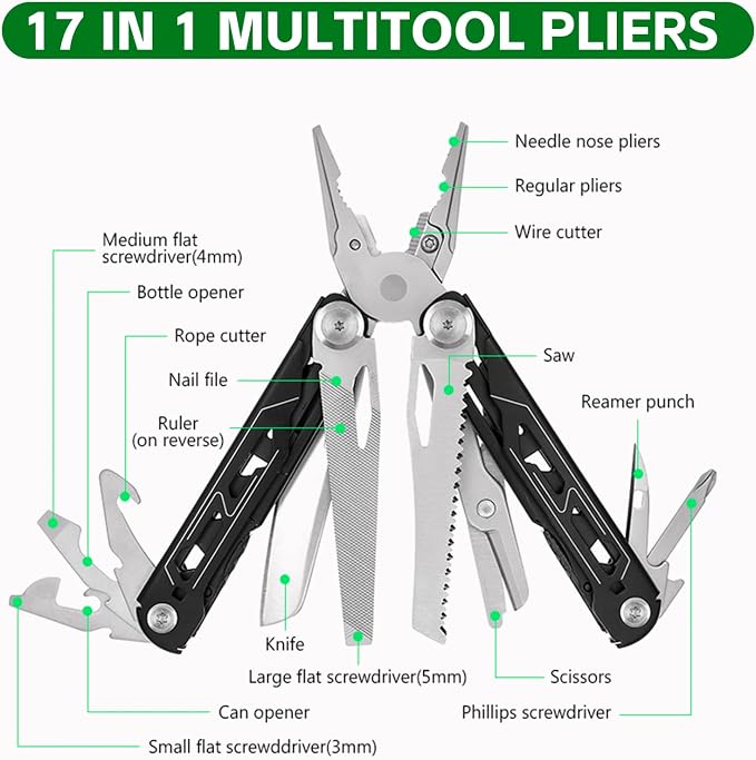 Multitool with Pocket Knife,28-in-1 Stainless Steel Needle Nose Pliers