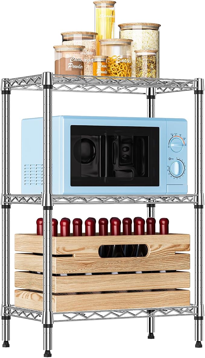 IZEUK 3 Tier Heavy Duty Steel Storage Shelves, Metal Shelf Wire Shelving Rack for Pantry, Kitchen, Cloakroom or Office Organization (13.8" D x 23.6" W x 35.5" H, 750LBS, Chrome)
