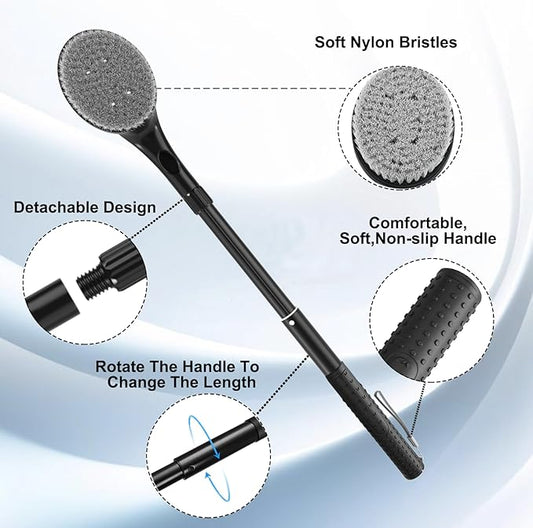 Gobiteli Back Scrubber for Shower,26" Long Handle Shower Brush for Body Exfoliator and Deep Clean,Back Brush for Shower for Men,Women and Elderly