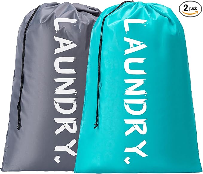 2 Pack XL Travel Laundry Bag, Machine Washable Dirty Clothes Organizer with Drawstring,Large Enough to Hold 4 Loads of Laundry, Easy Fit a Laundry Hamper or Basket Travel Essentials 24" x 36" | Ultra Large Capacity