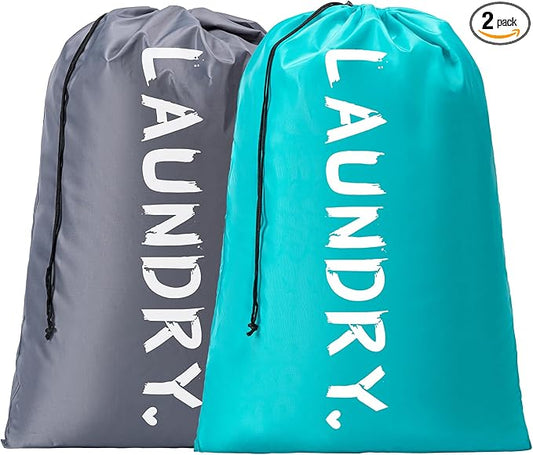 2 Pack Travel Laundry Bag,28" x 40", Extra Large Dirty Clothes Organizer | Machine Washable with Drawstring, Holds 3-4 Loads of Laundry,Fit a Laundry Hamper or Basket Travel Essentials