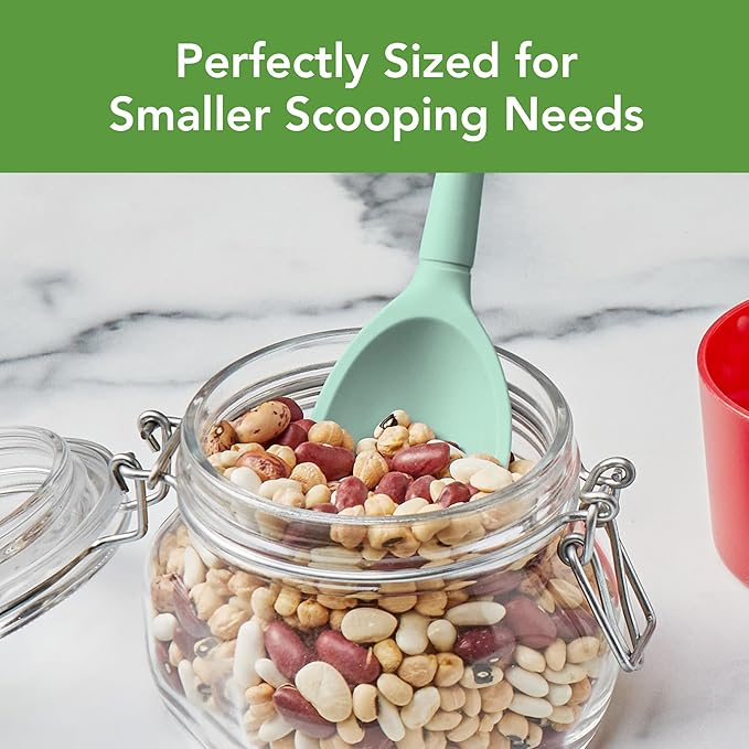 Tovolo Flex Core Small Deep Spoon Silicone for Cooking Mixing Baking, Dishwasher Safe BPA Free All Silicone Kitchen Mini Spoon Heat Resistant Nonstick Safe Serving Spoon, Aqua Seafoam Green