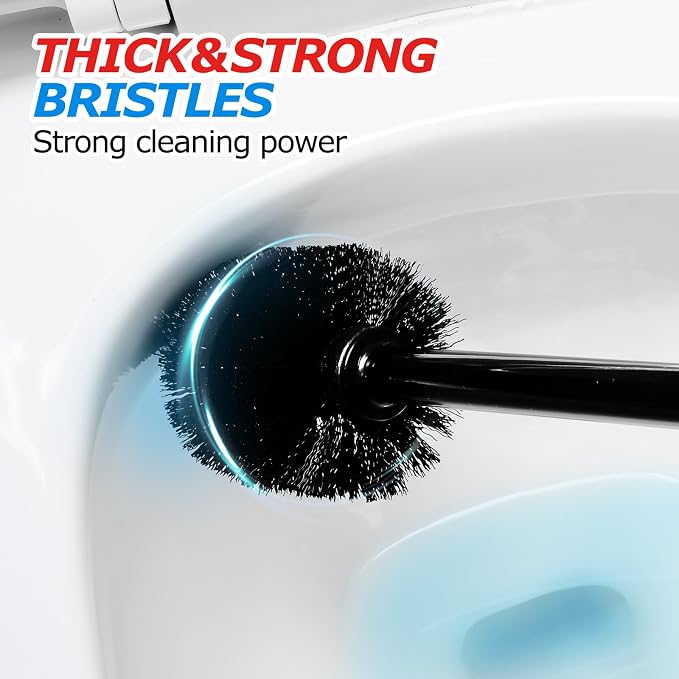 FORASTO 2IN1 Toilet Brush and Plunger Set, 3Pack Extended Handle Combo | Black bathroom accessories, bathroom decor, apartment essentials, home essentials, cleaning supplies, compact floor storage