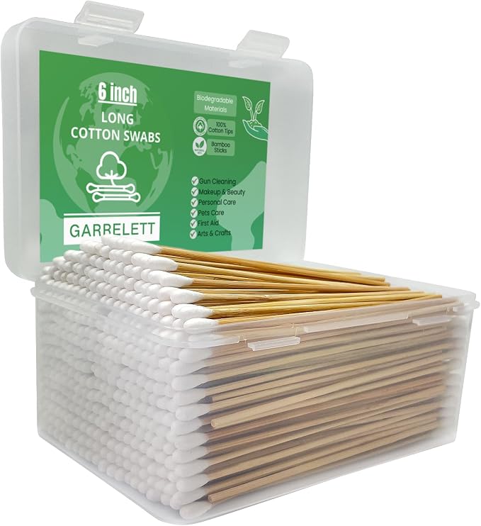6 Inch Long Cotton Swabs, Pointed or Round Tips for Cleaning | Pointed, Round, and Mixed-Tip Cotton Swab Options with 6 Inch Wooden Handles for Firearm, Electronics, Craft, and Tasks