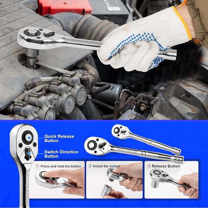 Prostormer 240-Pieces Mechanic Tool Set with Aluminium Tool Box | SAE and Metric Sizes, Chrome-Vanadium Steel, Universal Household and Auto Repair Tool Kit