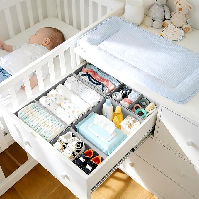 DIMJ Drawer Organizer Clothes Storage - 28 Pack Baby Dresser Organizer for Nursery, Foldable Closet Drawer Organizer Bins for Bedroom Organization, Fabric Storage Dividers for Socks, Underwears, Bras
