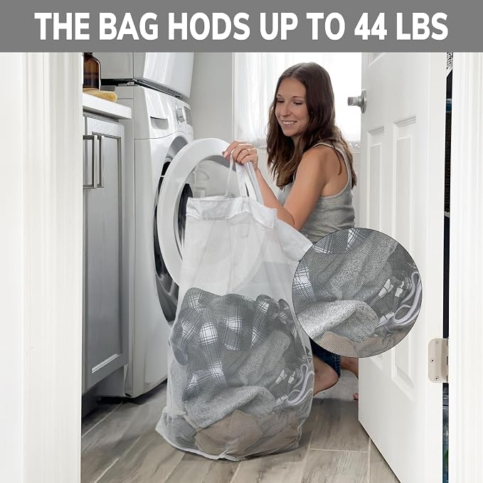 CHICVITA 75L Collapsible Laundry Hamper with Wheels & Wash Bag, White | Easy-carry handle, removable wash bag for dorms. Clothes laundry basket rolls smoothly on wheels