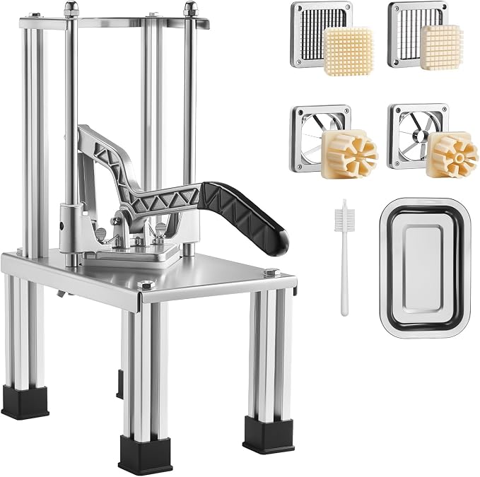 VEVOR French Fry Cutter, Commercial Vegetable Chopper with 4 Blades (1/4", 3/8", 6-Wedge & Apple Corer), Stainless Steel Potato Slicer for Fries, Onion, Carrots, Lemon – Home & Restaurant Use