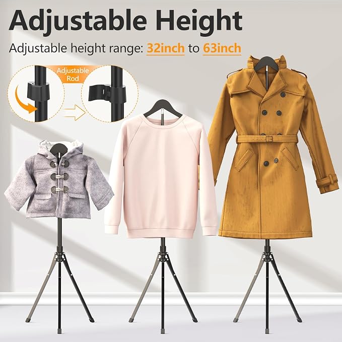 2 Pack Adjustable Shirt Display Stand 32-63 Inch, Foldable Clothing Display Stand Mannequin Torso for Retail Vendors, Multi-Use Steamer Rack Stand for Clothes Garment (2)