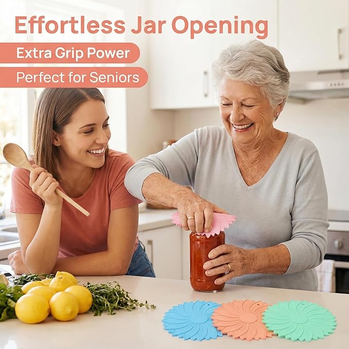 4 Pack Silicone Jar Opener Gripper Pads, Non-Slip Grippers for Opening Jars, Easy-Twist Jar Openers for Weak Hands and Seniors, Dishwasher Safe, Heat Resistant (Candy Colors)