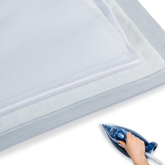 HunnmingRe 4 Types Pressing Cloth for Ironing, Include Linen, Nylon, Satin, Nylon Mesh Cloth Fabrics, 4 Types of Different Fabric Pressing Cloths for Clothes Protect (Medium)