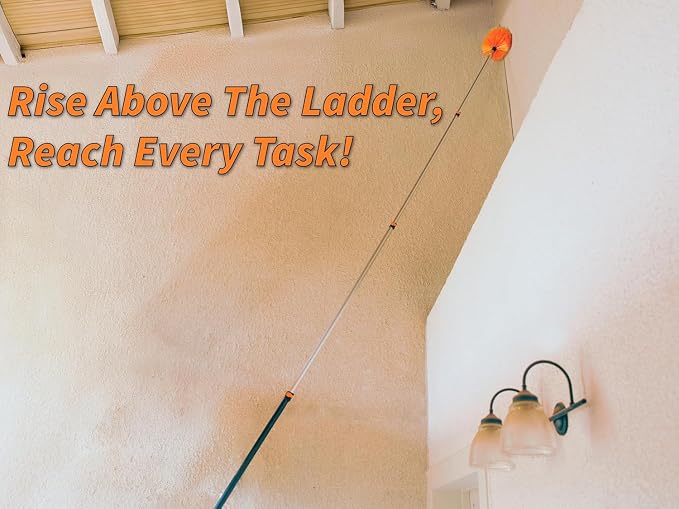 36 Foot High Reach Duster Kit with 5-30 ft Telescopic Extension Pole | High Ceiling Duster Cleaning Kit with Telescoping Pole, Cobweb Duster, Feather Duster and Ceiling Fan Duster