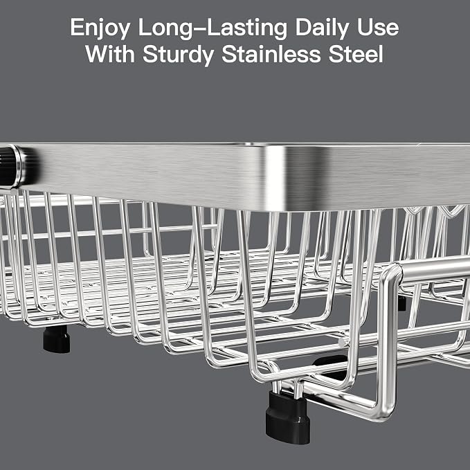 MAJALiS Dish Drying Rack Over The Sink with Utensil Holder | Expandable Stainless Steel Dish Drainer for Small Kitchen, Apartment, RV, Counter Space Saving, Perfect Fit, Rustproof