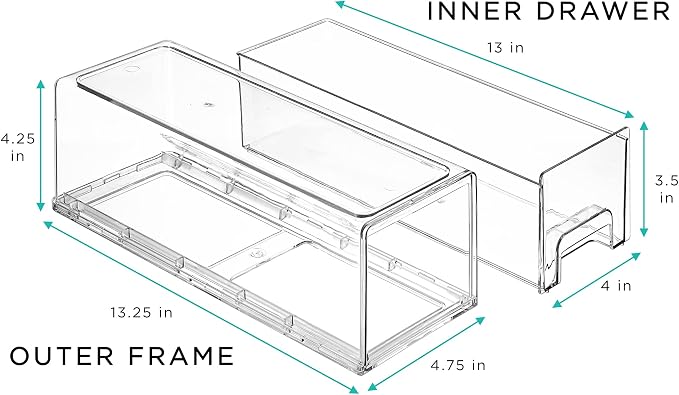 Sorbus Small Wide Clear Storage Drawers (2 Pack) – Stackable Storage Drawers for Pantry, Fridge, or Cabinet – Slide Out Clear Bins with Handles for Organizing