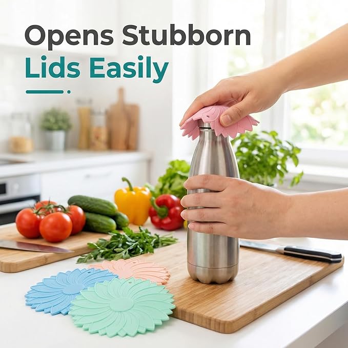 4 Pack Silicone Jar Opener Gripper Pads, Non-Slip Grippers for Opening Jars, Easy-Twist Jar Openers for Weak Hands and Seniors, Dishwasher Safe, Heat Resistant (Candy Colors)