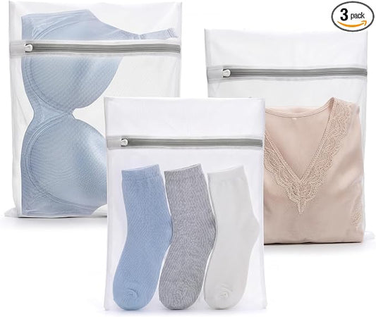 Muchfun 3Pcs Durable Fine Mesh Laundry Bags for Delicates 12 x 16 Inches | (3 Medium)