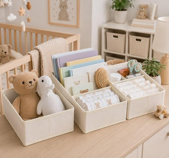 6 Pack Baby Clothes Organizer, Dresser Drawer Organizer for Baby Clothes, Foldable Fabric Closet Drawer Storage Bins, Dresser Dividers for Bras, Socks, Ties & Scarves