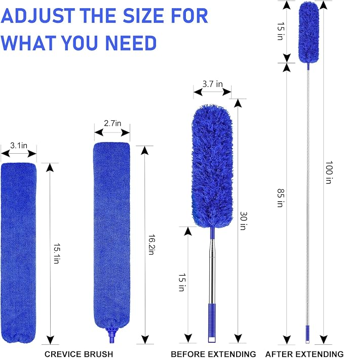 SetSail Dusters and Gap Duster with Extension Pole for Cleaning,Blue | 100-inch Extra-Long Gap,Bendable Microfiber Head,Washable,Ceiling Fan Cleaner Duster Kit,for High Ceilings