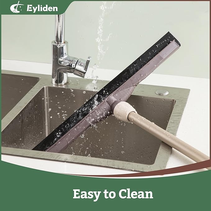 Eyliden Floor Squeegee for Water Removal, 17" EVA Dual-Layer Blade Dries Floors in One Pass, Long Handle, Scratch-Free Water Sweeper for Kitchen, Bathroom, Tile & Hardwood Floors