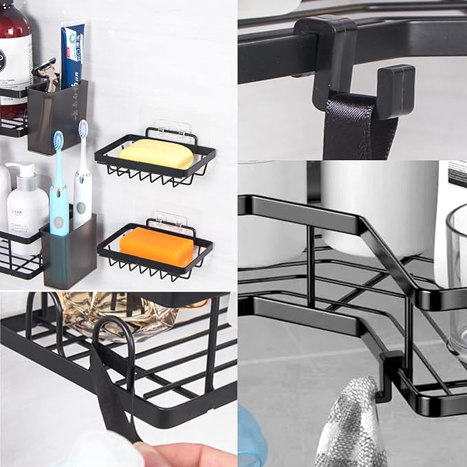 Shower Caddy, Adhesive Bathroom Organizer for Bathroom Storage & Home Decor & Kitchen,No Drilling, Rustproof Stainless Steel Shower Shelves Rack for Inside (5 unit)