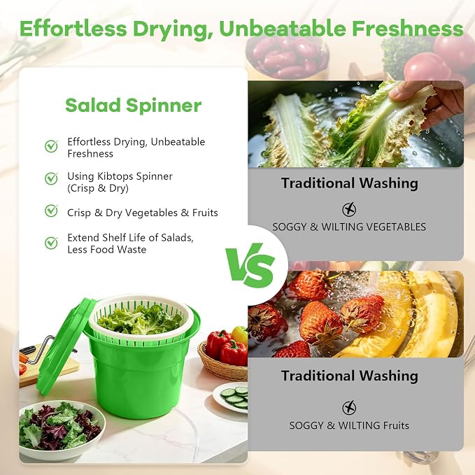 6.6 Gallon Large Commercial Salad Spinner, Salad Dryer with Draining Hose, 26 Qt Manual Lettuce Dryer for Washing, Spinning & Draining, Holds 7 Heads of Lettuce for Restaurant Kitchen Prep