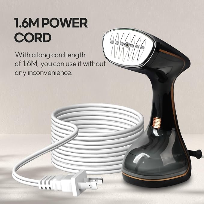 HubiCare Handheld Garment Steamer for Clothes - 1500W TurboSteam, 3 Steam Levels, 320ml Big Capacity, Strong Penetrating Steam, 20s Fast Heat-up, Steam Iron Fabric Wrinkle Remover (Black)