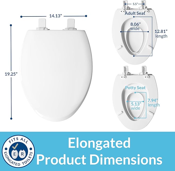 Mayfair NextStep2 Toilet Seat with Built-In Potty Training Seat, Slow-Close, Removable that will Never Loosen, Elongated, White