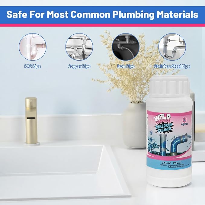 Wild Tornado Sink and Drain Cleaner, Powerful Sink Pipe Cleaner Powder, Fast Foaming Drain Clog Remover for Kitchen, Bathroom, and Pipes Cleaning Tool (4 pcs)