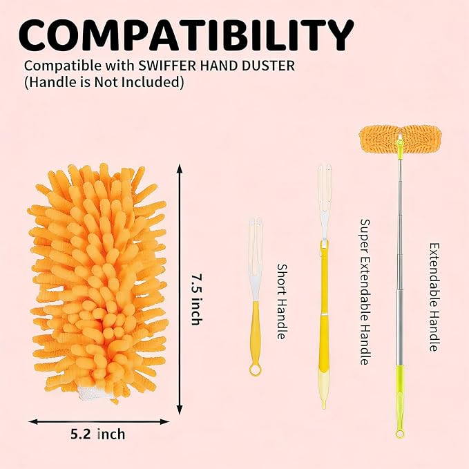Reusable Duster Pads Compatible with Swiffer Hand Duster, 360 Duster Refill | Dusters Heavy Duty Refills, Microfiber Dusters Refills for Cleaning, Home, Ceiling Fan, 2 Pack (Handle is Not Included)