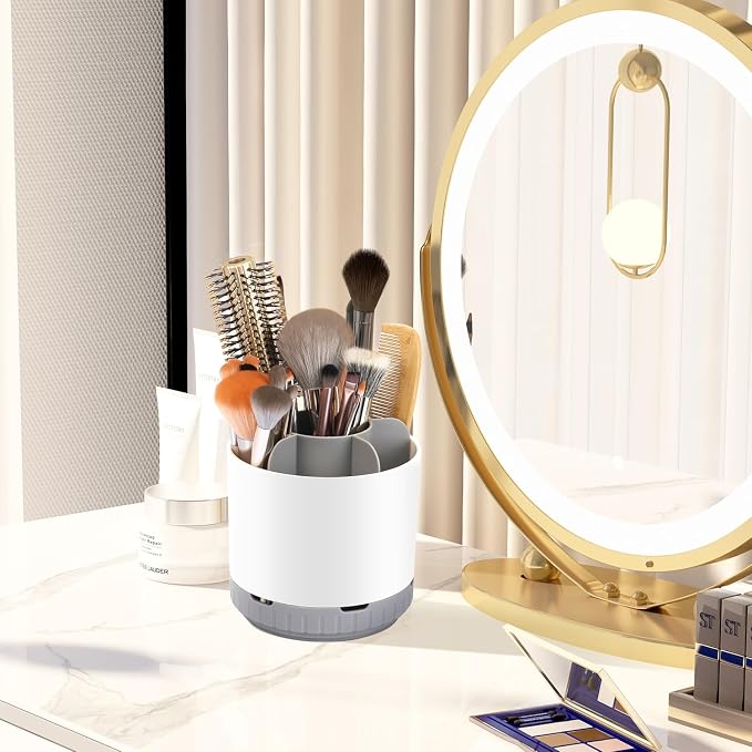 GFWARE Toothbrush Holders for Bathrooms - White Rotating Kids Electric Toothbrush and Toothpaste Holder, Detachable 6 Slots Tooth Brush Organizer Bathroom Countertop Storage