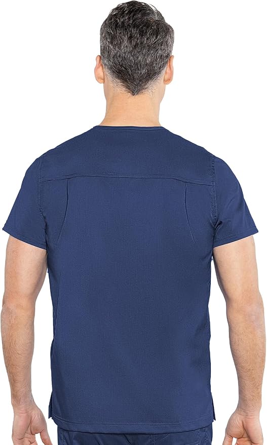 Med Couture Rothwear Touch Mens Scrubs Top 3 Pockets Modern Fit | 2-Way Stretch, Ultra-Soft Fabric, Lightweight Feel, Knit Details, Side Vents, Durable Construction, Easy Care