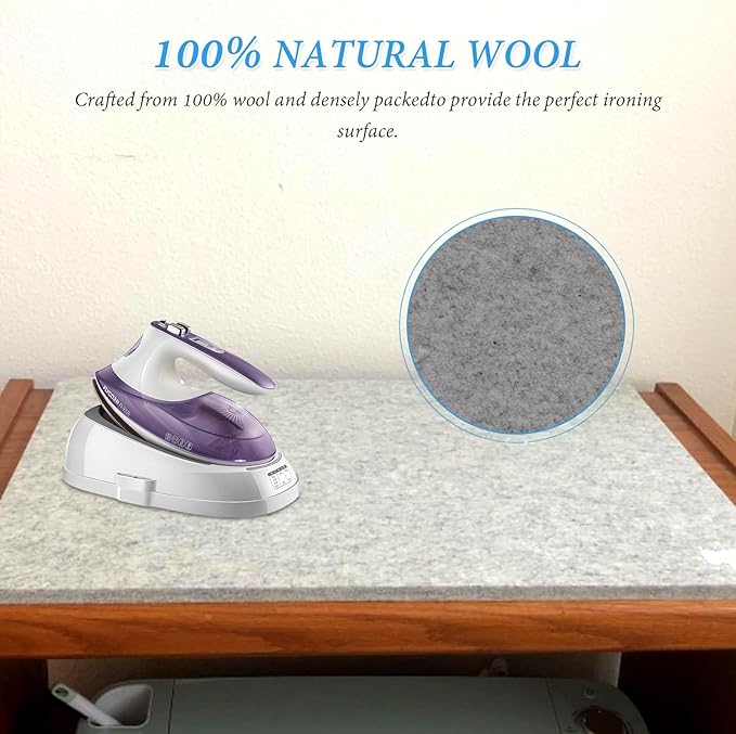 Wool Pressing Mat for Quilting17" x 13.5" Felt Ironing Pad 3/8" Thick,100% New Zealand Wool for Ironing, Sewing,Cutting on Ironing Board,Tabletop,Dryer,Countertop