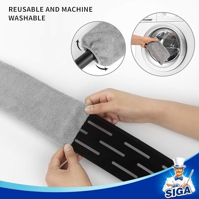 MR.SIGA Microfiber Gap Duster with Stainless Steel Adjustable Handle | Extendable pole, washable microfiber head