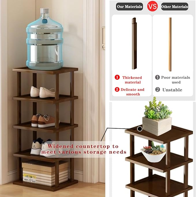 AFOORD Vertical Shoe Rack-Tall Narrow Shoe Rack Organizer for Small Spaces,17Tier Bamboo Shoen Shelf for Entryway,Closet,Corner,Doorway,Skinny Shoe Shelf Space Saving Shoe Storage,Free Stackable DIY