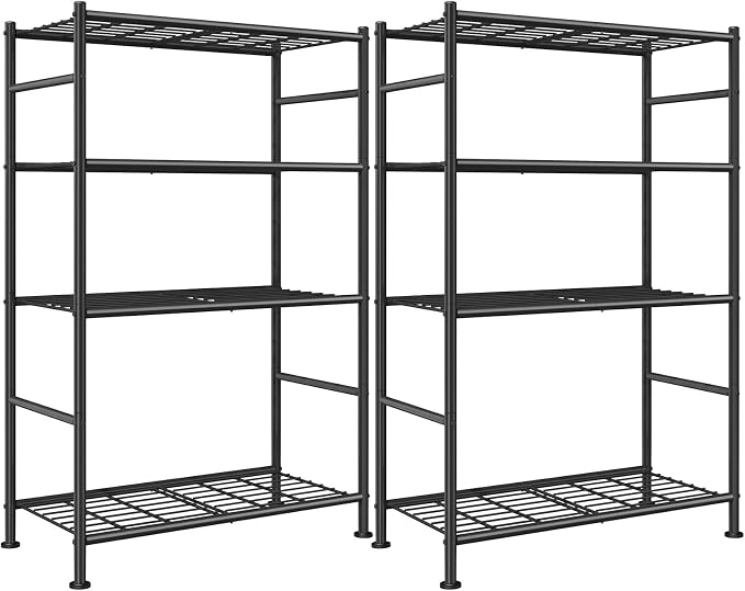 Sakugi Storage Racks - 2 Pack, 4-Tier Freestanding Steel Shelving Units with Reinforced Frame, Adjustable Garage Organization Shelves for Warehouse, Basement, Workshop, 33.5" x 12.6" x 57", Black