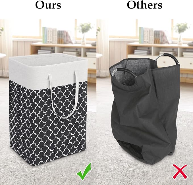StorageRight Laundry Basket Hamper, 75L Clothes Storage, Clover Black | Freestanding Clothes Hampers, Foldable design, with Easy Carry Handles, For Laundry, Bedroom, Dorm, Clothing, Towels, Toys