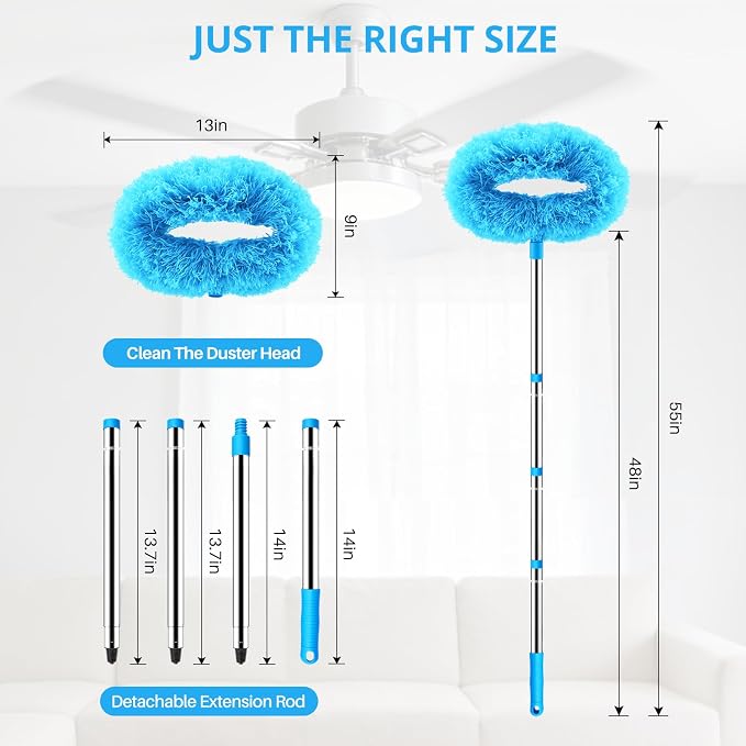 SetSail Ceiling Fan Cleaner Duster, Microfiber Ceiling Fan Duster with Extension Pole 13 to 48 Inch Washable Ceiling Fan Blade Dusters for Cleaning | Microfiber Ceiling Fan Duster, 13 to 48 Inch, Washable, Ceiling Fan Blade Dusters