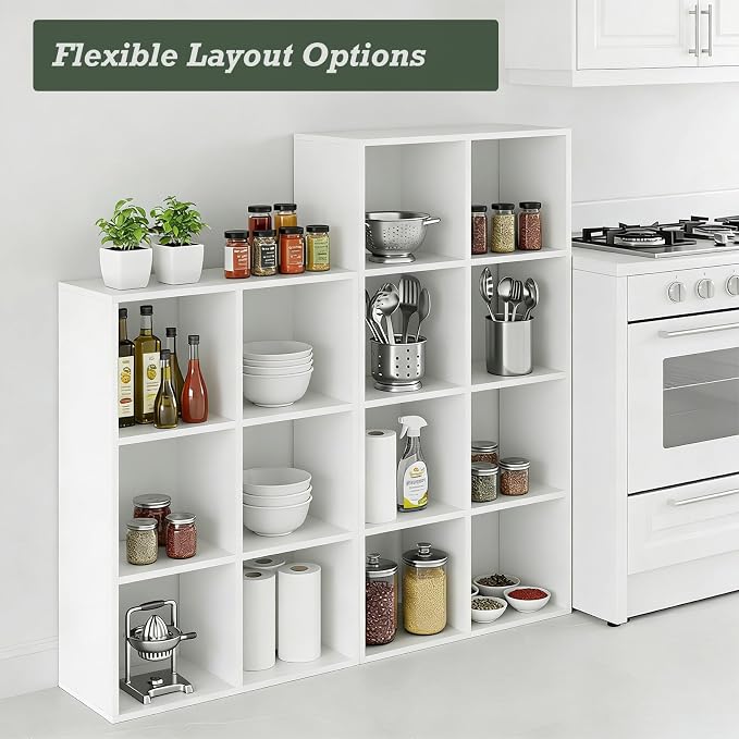 6 Cube Storage Organizer Shelf, Open Cube Bookshelf | Reversible Bookcase, Modern Sturdy Storage for Living Room, Bedroom, Entryway, Home Office, White