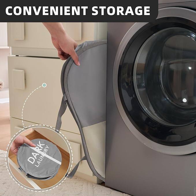 Collapsible Laundry Baskets with 2 Compartments, Black + Begie | 75L, Foldable, Pop up Hamper, Reinforced Durable Laundry Hamper for Home, Laundry, Bathroom, Dorm or Travel