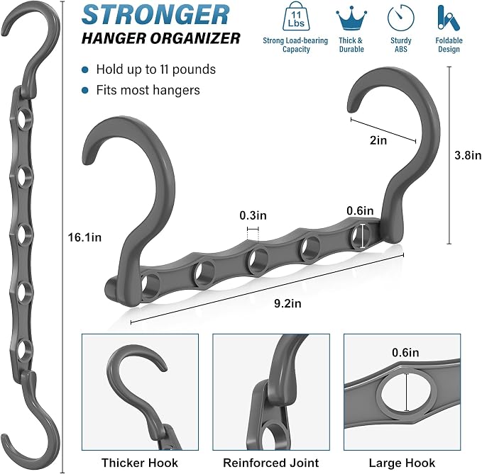 24 Pack Hangers Space Saving Magic Plastic Hanger Organizer Shirt Space Saving Hangers, Multi Clothes Hangers Space Saver for Closet Organizers Storage College Dorm Room Essentials, Grey | Shirt Space Saving Hangers, Multi Clothes Hangers Space Saver f...