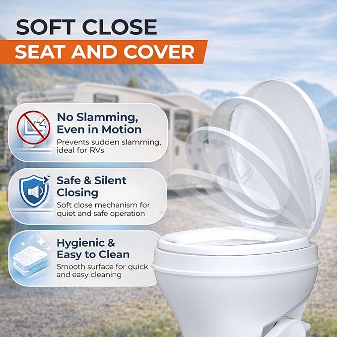 SEAFLO RV Toilet, Residential Height 18.4", Gravity Flush Foot Pedal, Soft Close Seat, Camper Toilet for RV Motorhome Travel Trailer, White, SFRTPH-01-01, 4-Year Warranty