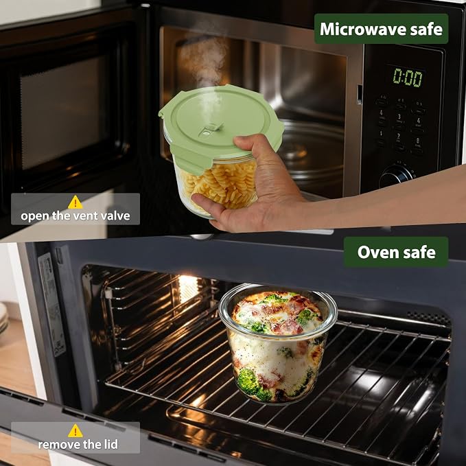 Freshmage 3Cup/23oz Glass Meal Prep Containers with Vented Lids, 6 PACK | Airtight丨Heat-Resistant丨BPA-Free丨Lunch Soup Leftover Food Storage丨Microwave Oven Dishwasher Freezer Safe丨Round