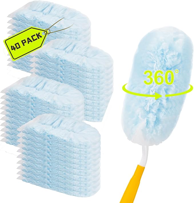 40 Count Duster Refills Kit for swiffer Duster,360° Heavy Duty Duster Refills, Disposable Microfiber Duster for Cleaning Home (40 Count Refills+2Handle)