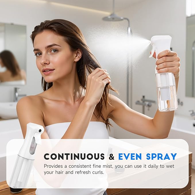 Spray Bottle for Hair, Continuous Ultra Fine Mister Spray Bottle, Refillable Water Sprayer for Hairstyling, Plants, Pets, Cleaning, Skincare (3 Pack 10.1OZ/300ML,White+Black+Terracotta)